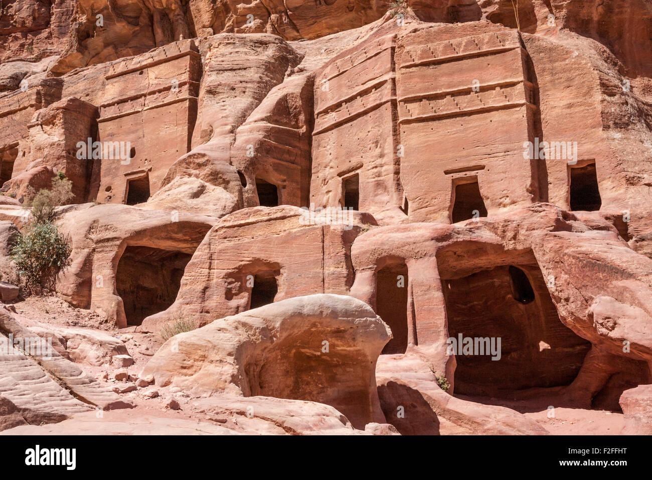 Nabataean stone tombs, Outer Siq, Petra, Jordan Stock Photo