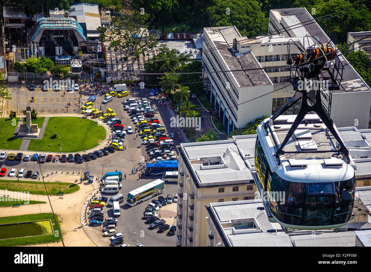 Overhead cable car moving over a city, Rio De Janeiro, Brazil Stock Photo