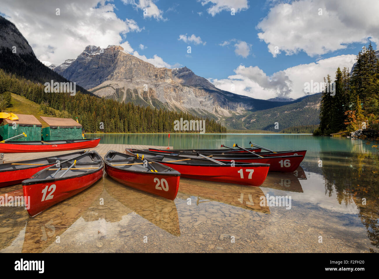 Canoes for rent at Emerald Lake, Yoho National Park, UNESCO World