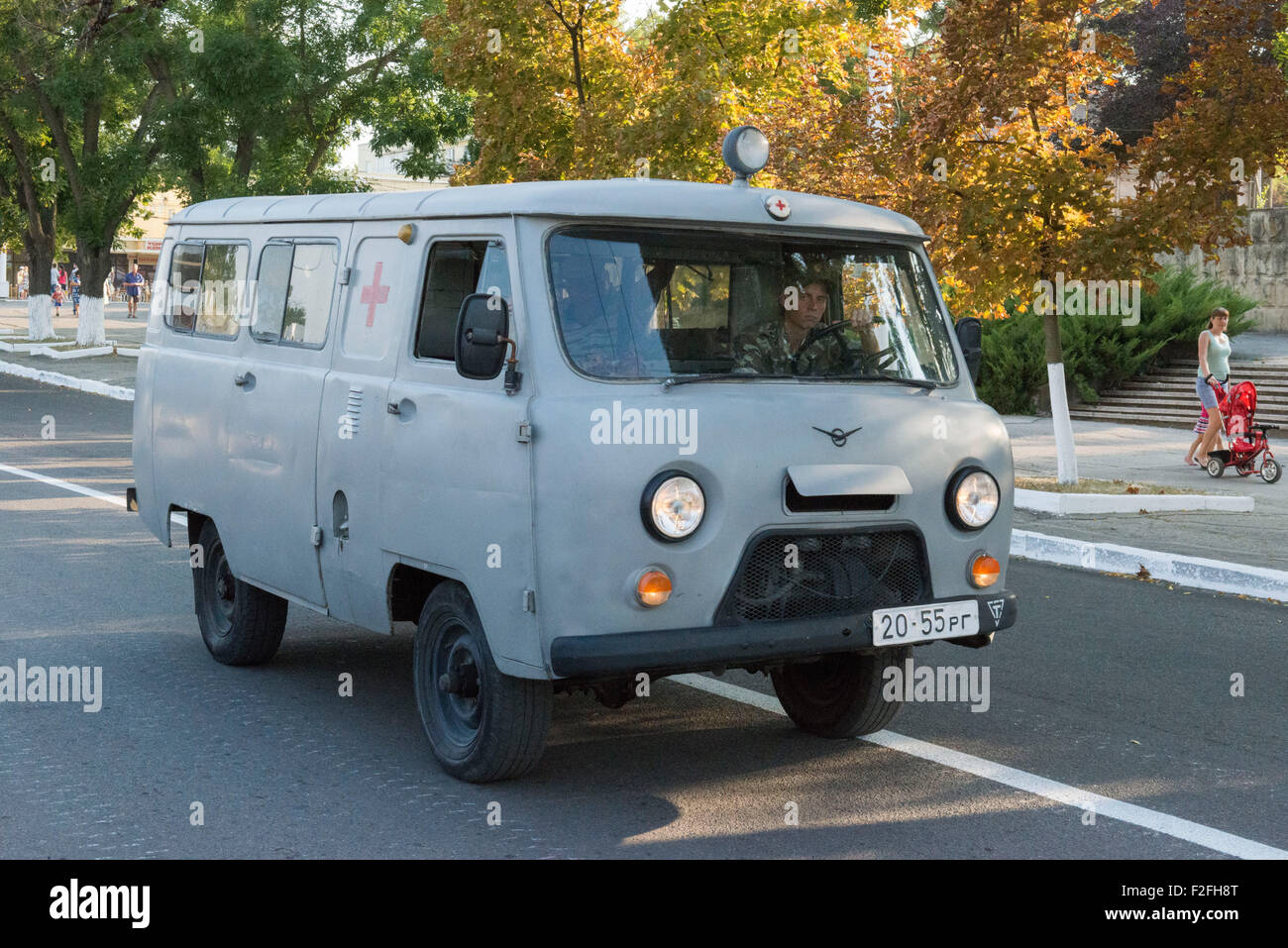 Soldiers In Ambulance - 25th Anniversary of the Pridnestrovian Moldavian Republic PMR, Transnistria, Soviet USSR Moldova Stock Photo