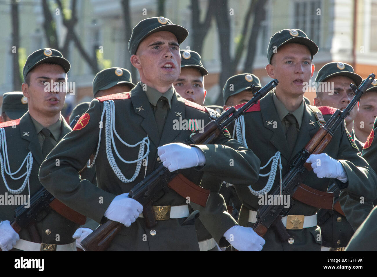 Soldiers Parading - 25th Anniversary of the Pridnestrovian Moldavian Republic PMR, Transnistria, Soviet USSR Moldova Stock Photo
