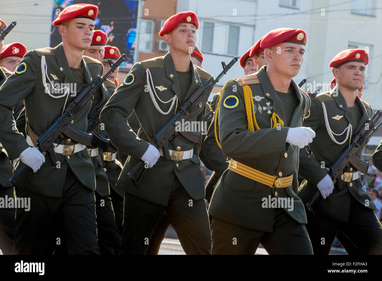 Soldiers Parading - 25th Anniversary of the Pridnestrovian Moldavian Republic PMR, Transnistria, Soviet USSR Moldova Stock Photo