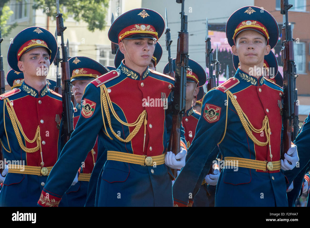 Soldiers Parading - 25th Anniversary of the Pridnestrovian Moldavian Republic PMR, Transnistria, Soviet USSR Moldova Stock Photo