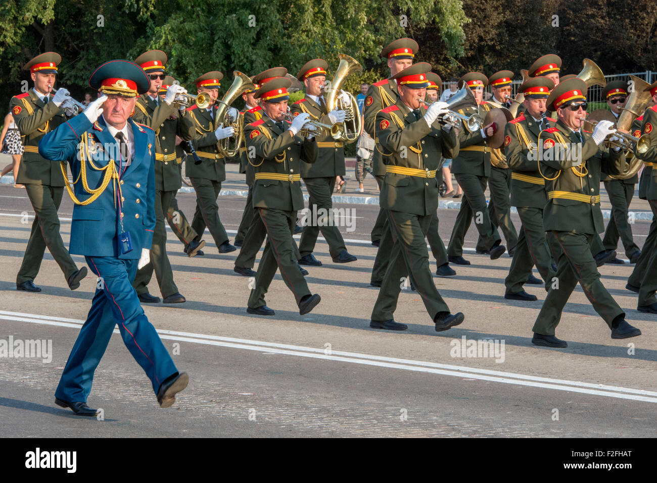 Director Of Military Marching Band Saluting - 25th Anniversary Pridnestrovian Moldavian Republic PMR Transnistria Soviet USSR Stock Photo