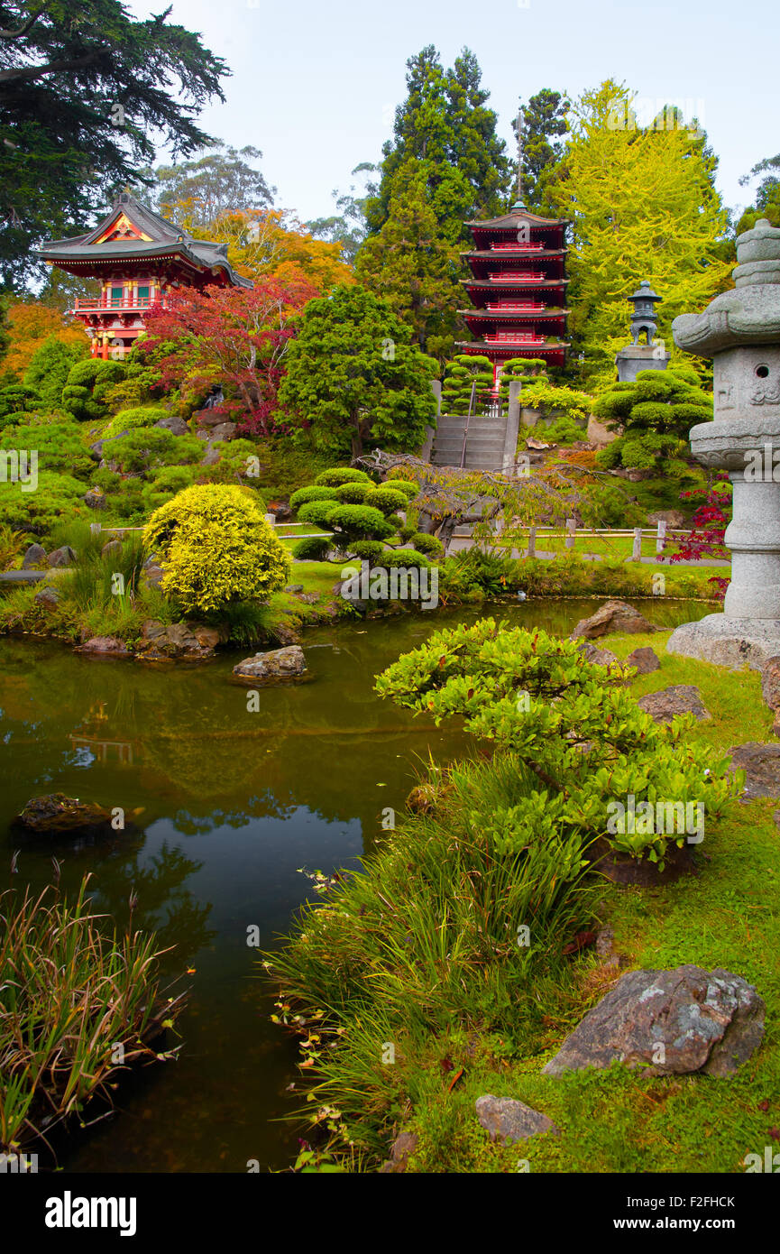 Pagodas in Japanese Tea Garden, San Francisco, California, USA Stock Photo