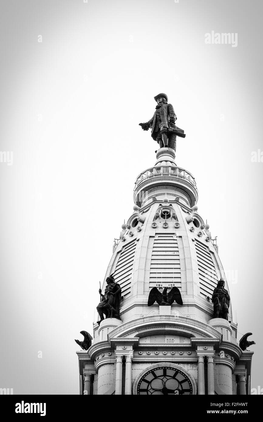 Philadelphia Photography Black and White: The William Penn Statue atop  Philadelphia City Hall