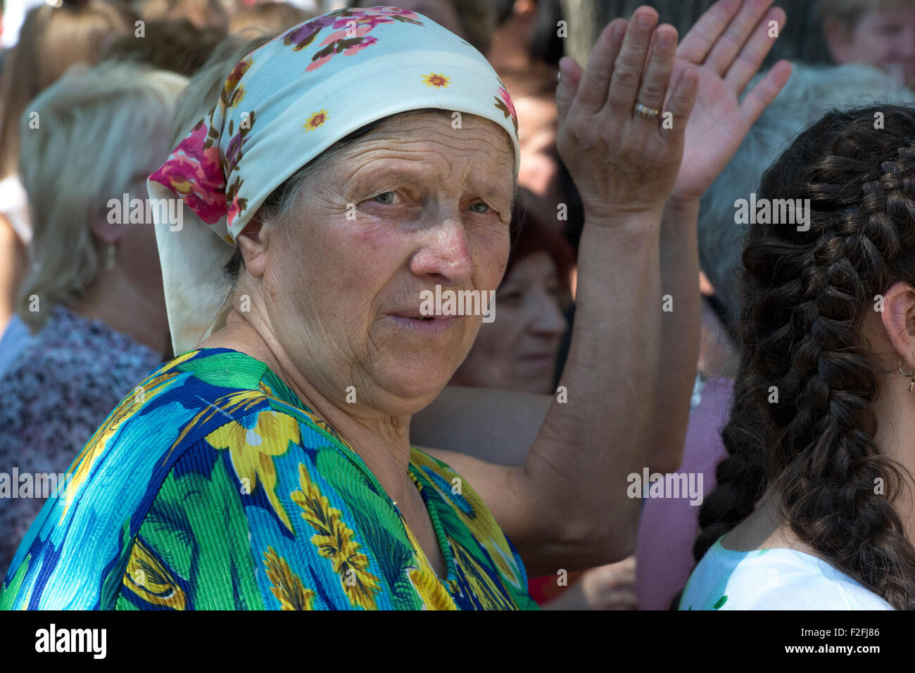 Female Spectator - 25th Anniversary of the Pridnestrovian Moldavian Republic PMR, Transnistria, Soviet USSR Moldova Stock Photo