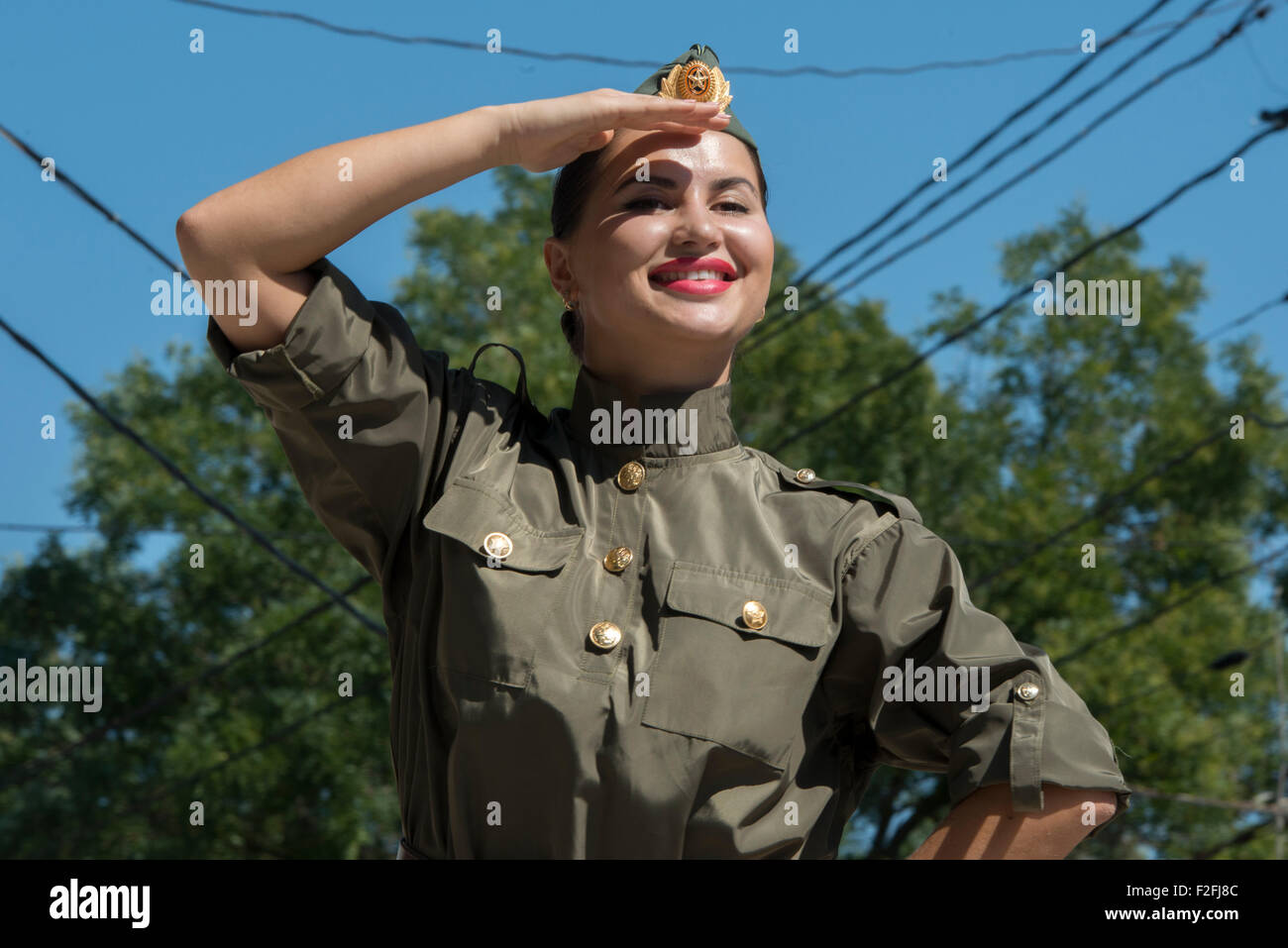 Female Military Dancer - 25th Anniversary of the Pridnestrovian Moldavian Republic PMR, Transnistria, Soviet USSR Moldova Stock Photo