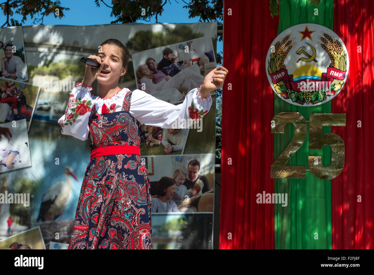Girl Folkloric Singer - 25th Anniversary of the Pridnestrovian Moldavian Republic PMR, Transnistria, Soviet USSR Moldova Stock Photo