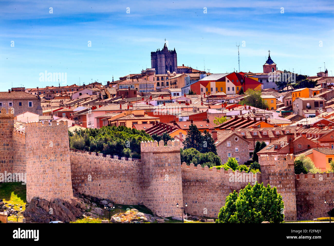 Avila Ancient Medieval City Walls Castle Swallows Castile Spain. Avila