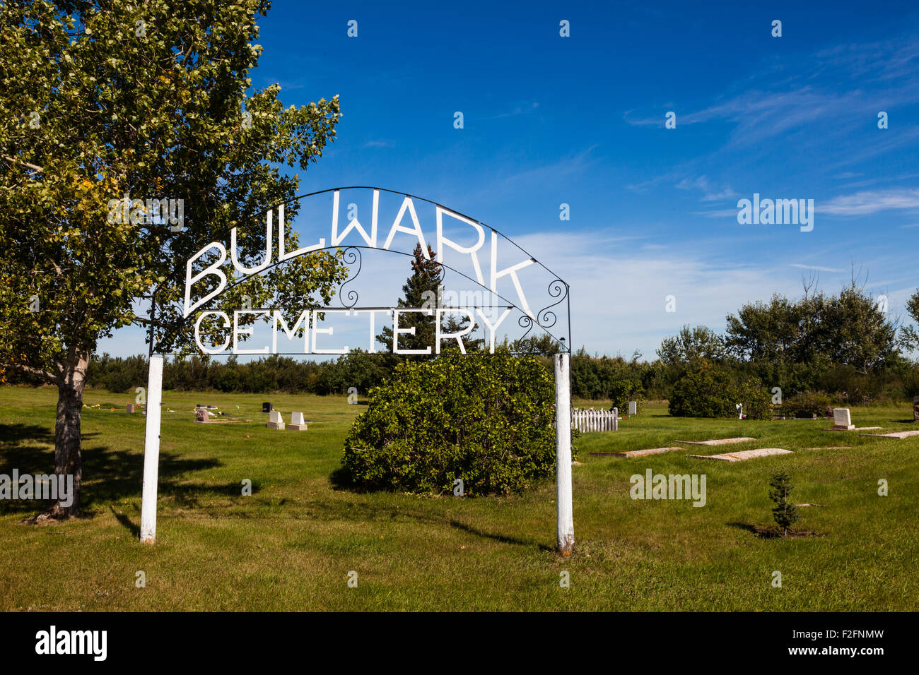 Overview of the pioneer graveyard by the ghost town of Bulwark in Alberta Stock Photo