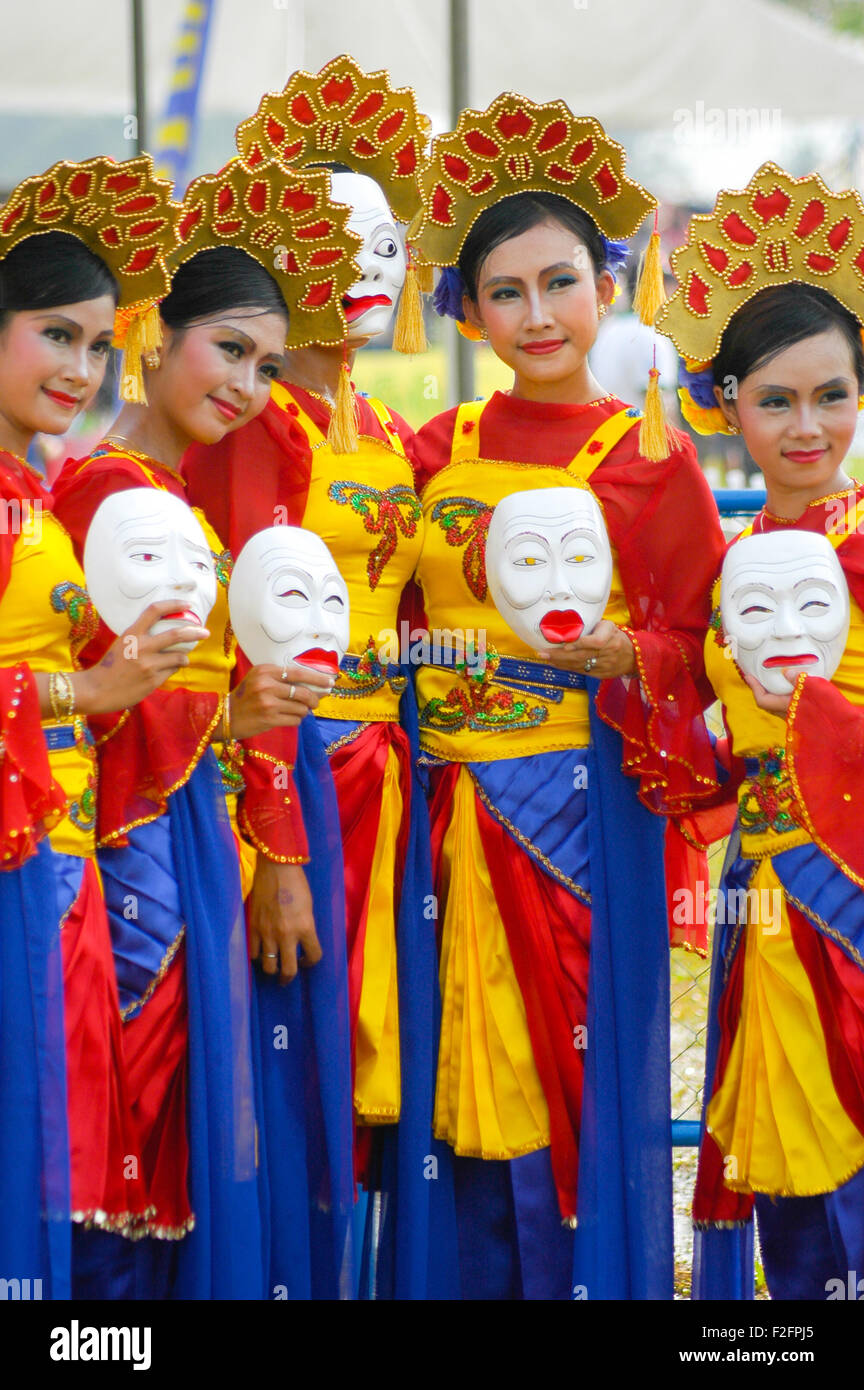 Group portrait of Indonesian traditional mask dancers during the 2005
