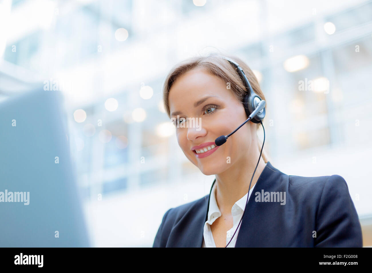 Operator talking on microphone Stock Photo