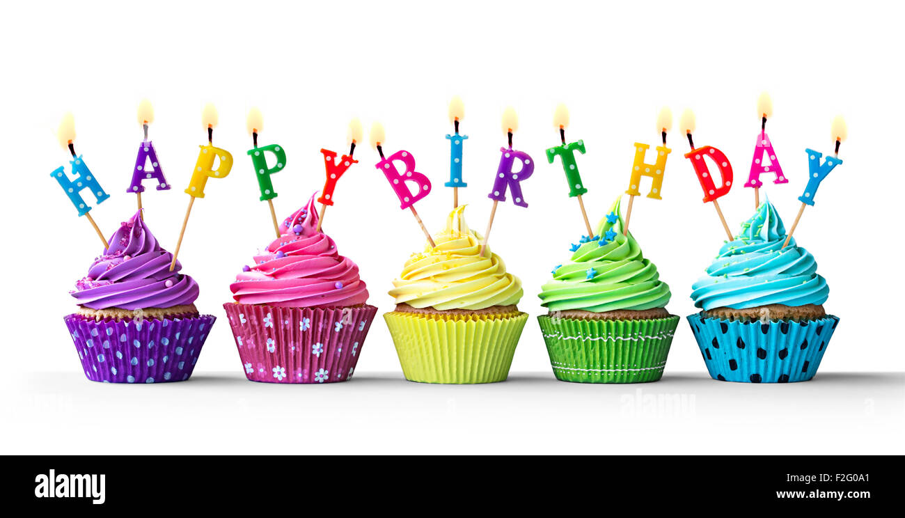 Row Of Colorful Birthday Cupcakes Isolated On A White Background Stock Photo Alamy Row Of Colorful Birthday Cupcakes Isolated On A White Background Stock Photo Alamy