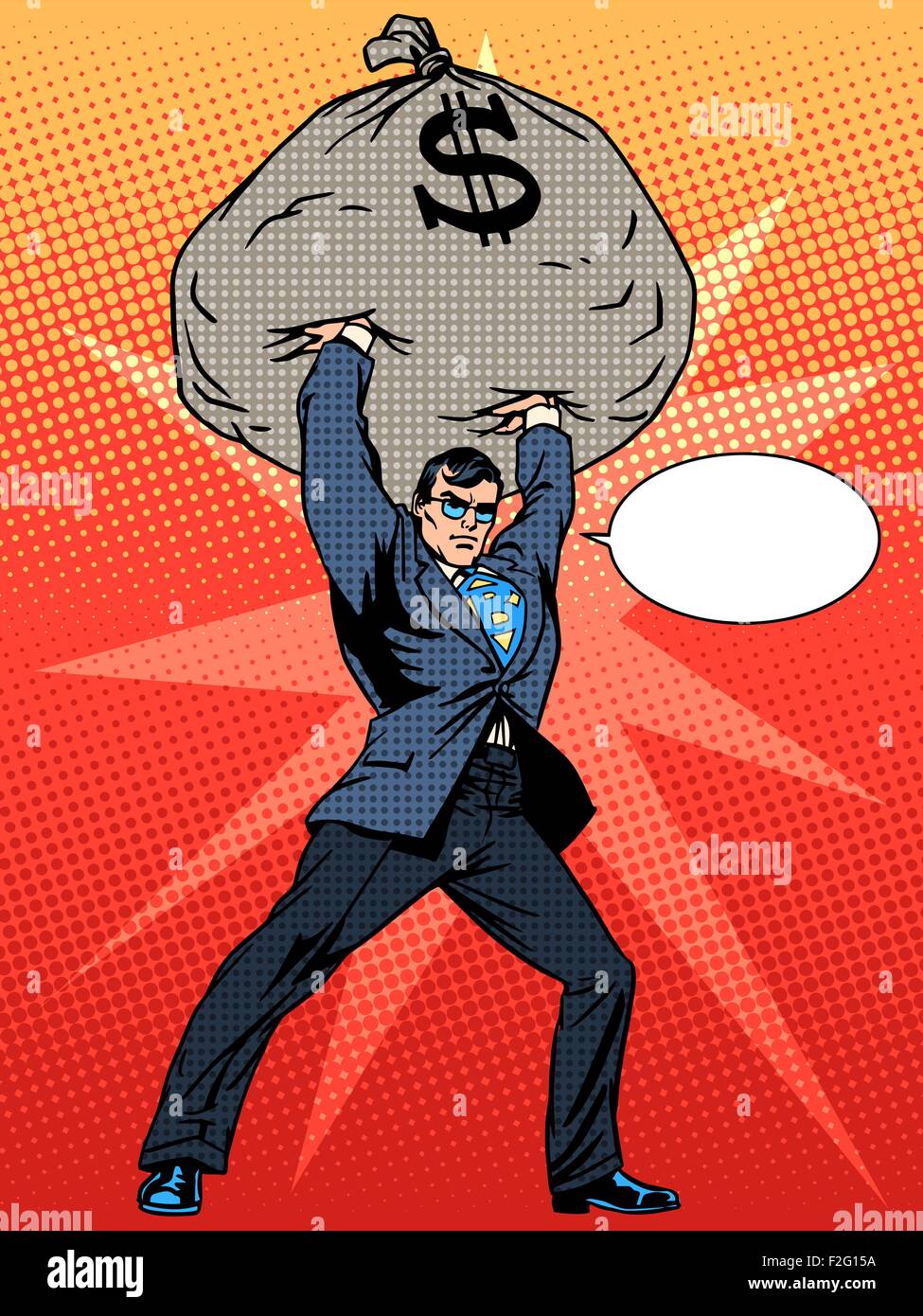 Super businessman hero with a bag of money financial success Stock ...