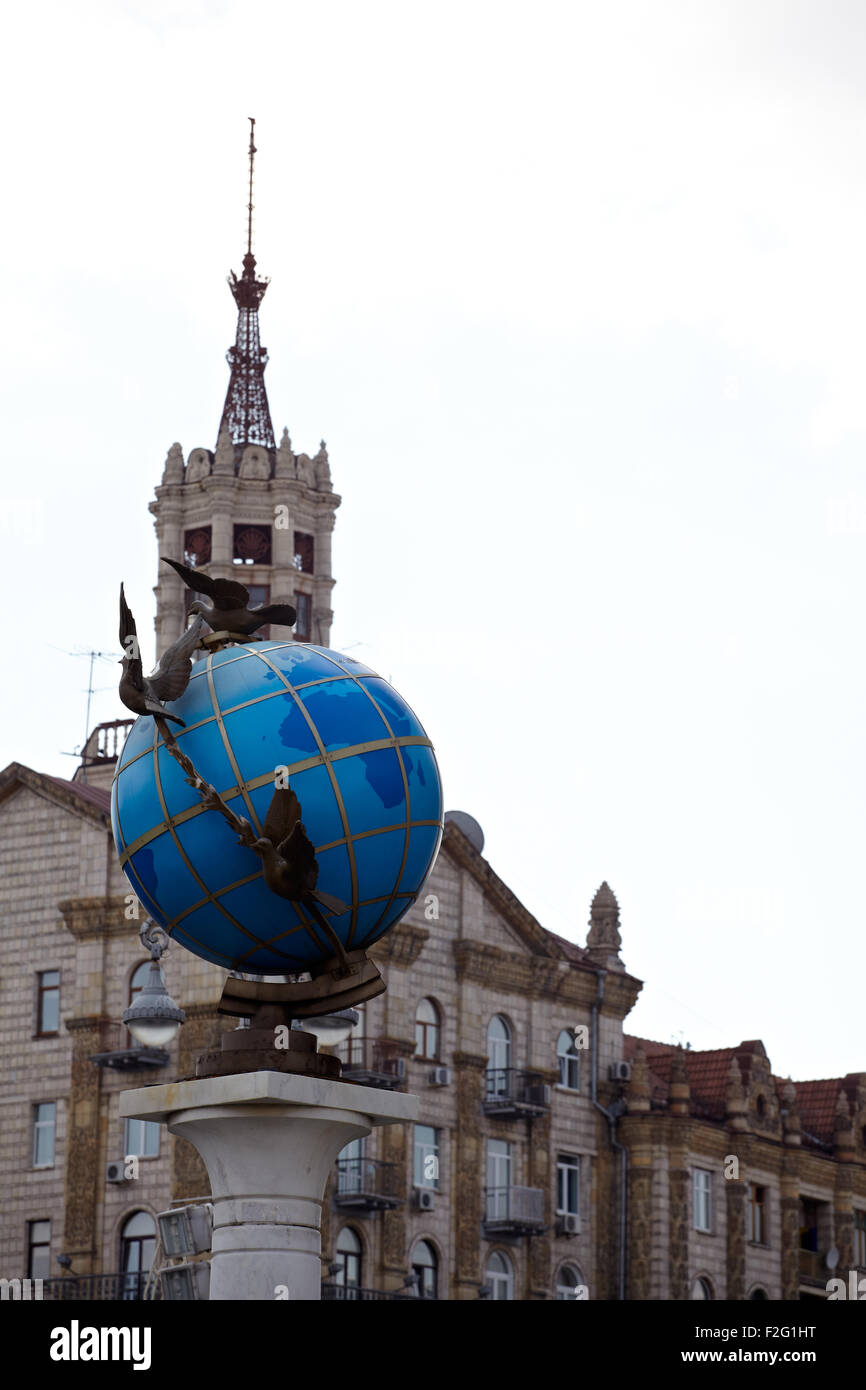 Blue terrestrial globe sculpture, Indipendence square in Kiev Stock Photo