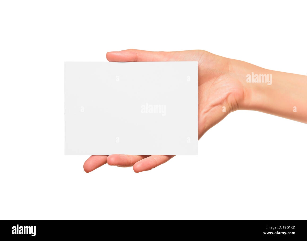 Woman holding blank business card in hand Stock Photo - Alamy