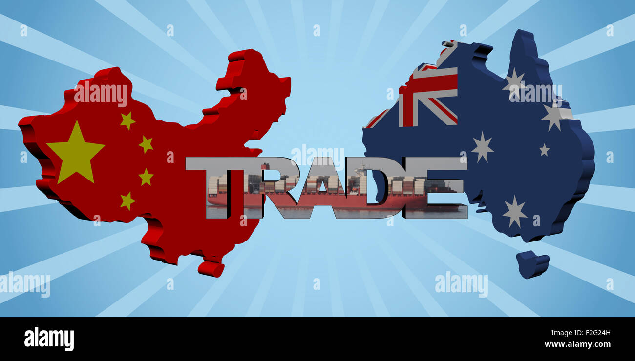 China Australia map flags with trade text illustration Stock Photo Alamy