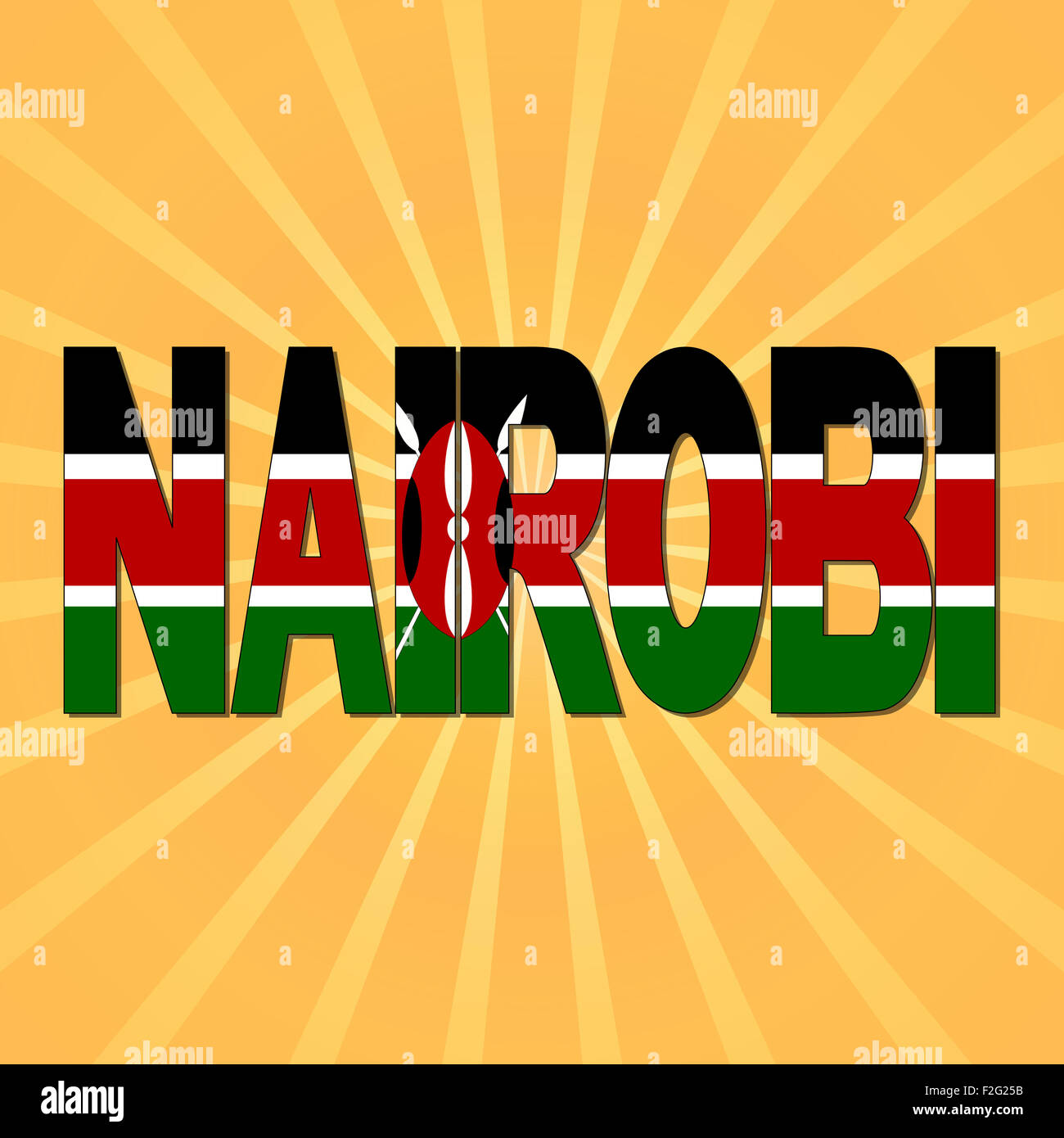 Nairobi flag text with sunburst illustration Stock Photo