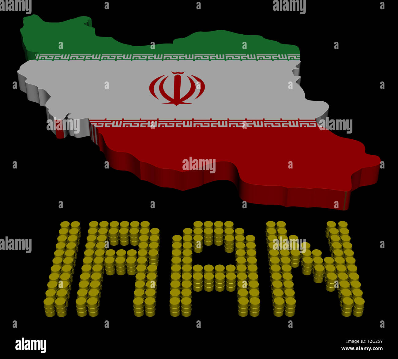 Iran barrel text with map flag illustration Stock Photo