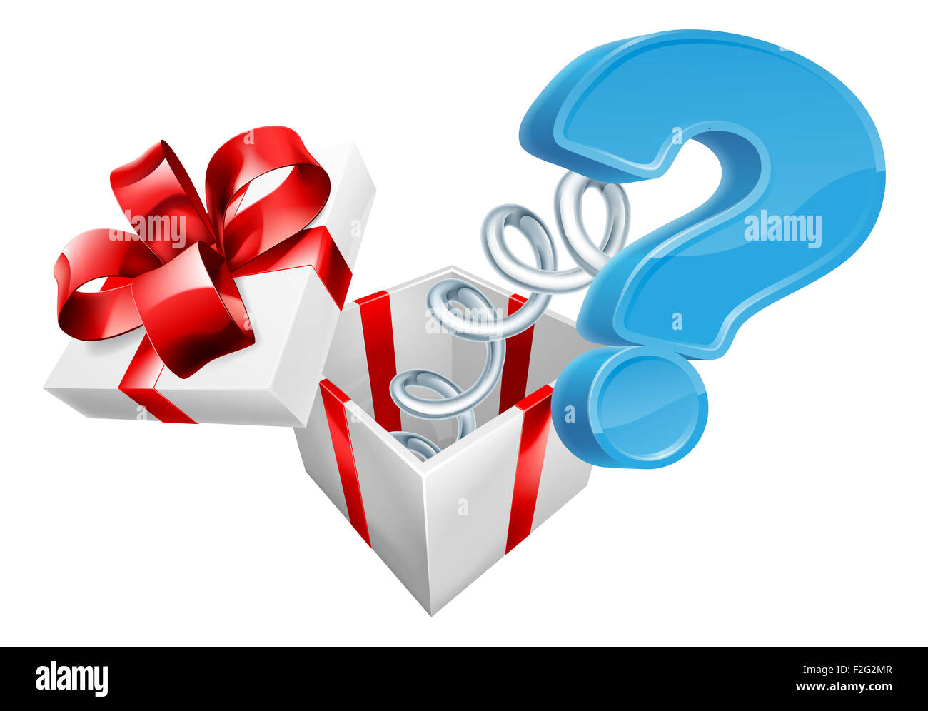 A jack in the box with a question mark sign symbol jumping out on a ...