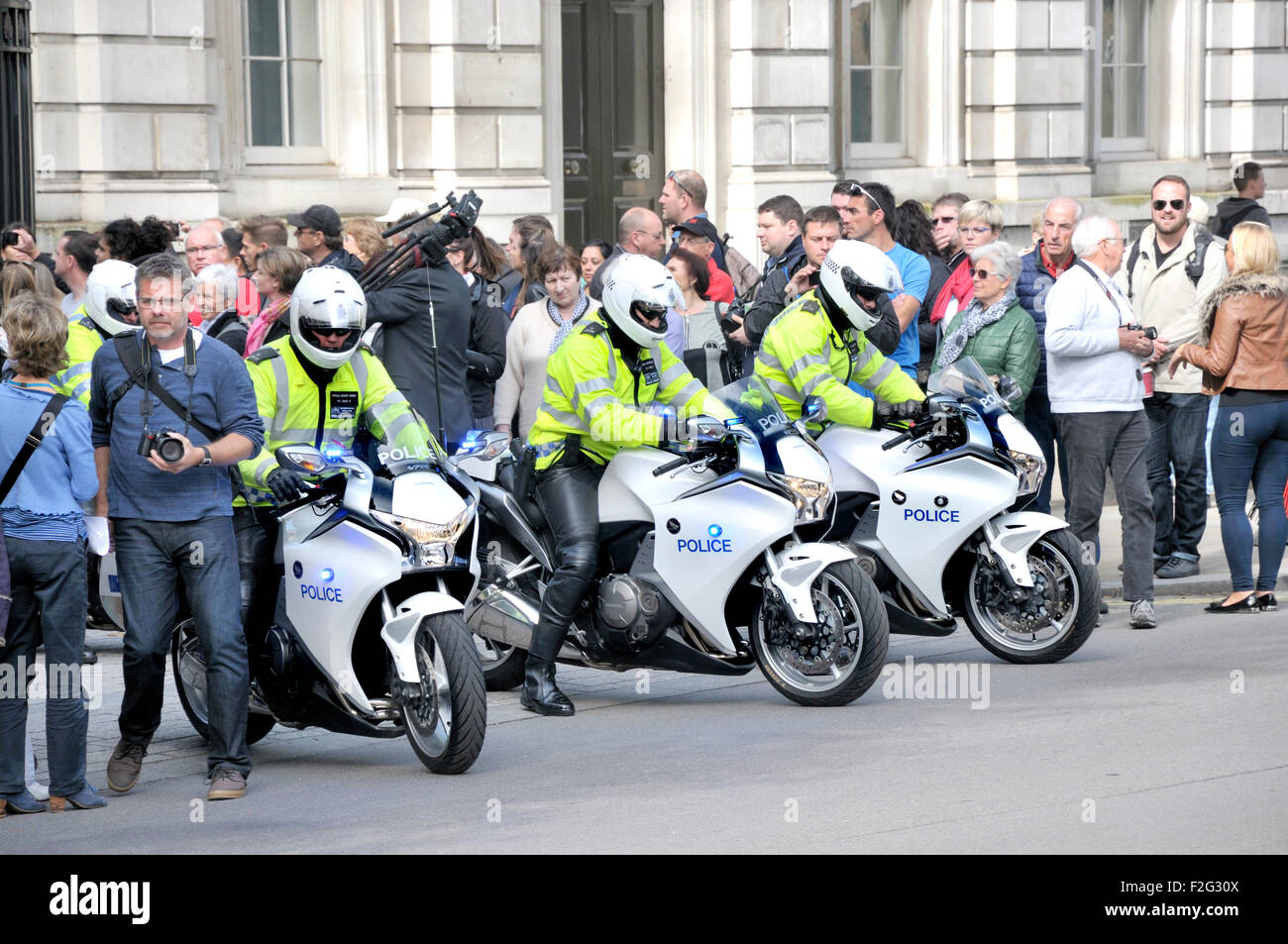 London, England, UK. Police Special Escort Group at the entrance of