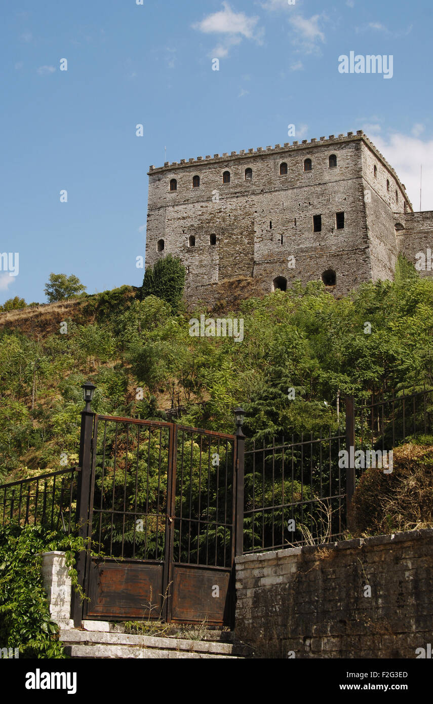Albania. Gjirokaster. Castle built in 18th century ordered by the tribal leader Gjin Bue Shpata. Detail. The citadel houses weapons of the First and Second World War. Stock Photo