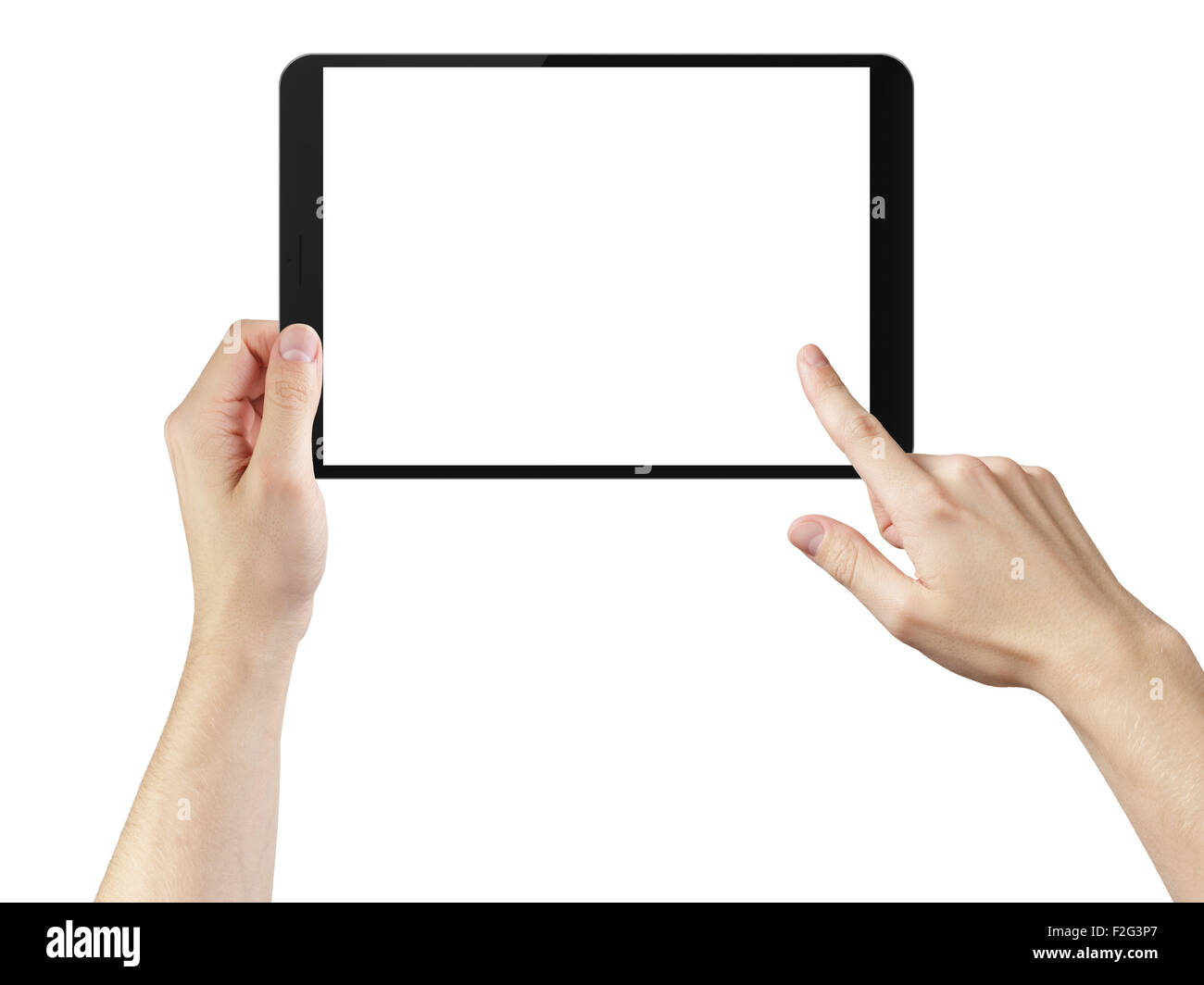 young man hands using tablet pc with blank screen Stock Photo - Alamy