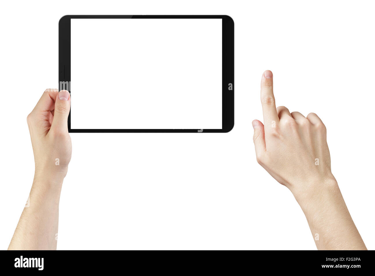 young man hands using tablet pc with blank screen Stock Photo - Alamy