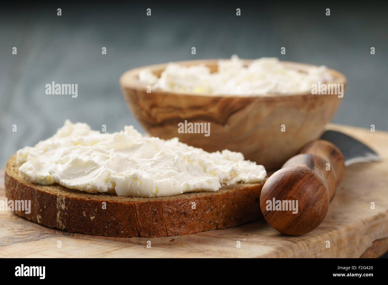 Maygin Rye Cream rye bread with cream cheese on wood table Stock Photo - Alamy