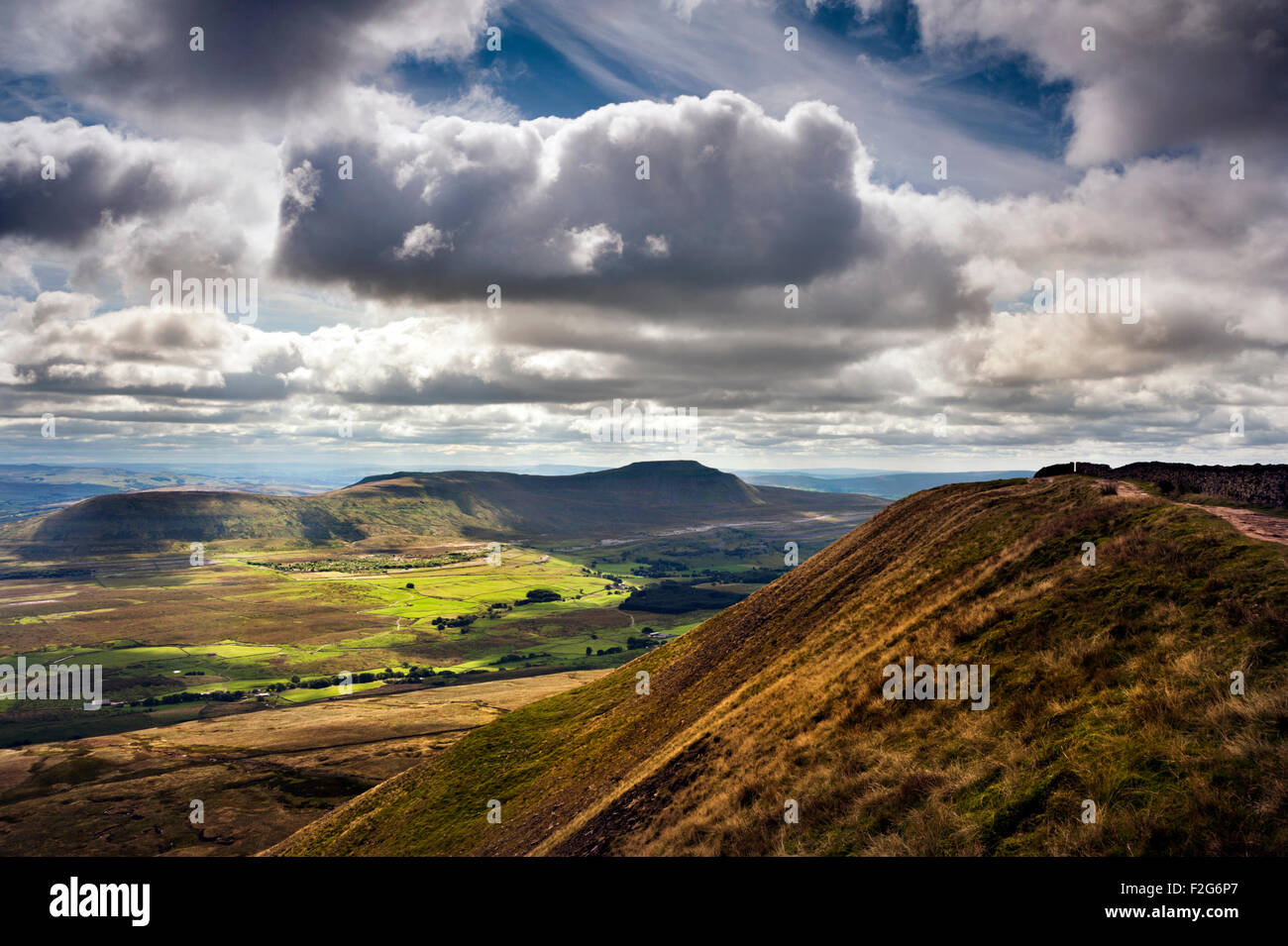 Ingleborough hill seen from Whernside, the Yorkshire Dales National Park, UK. Stock Photo