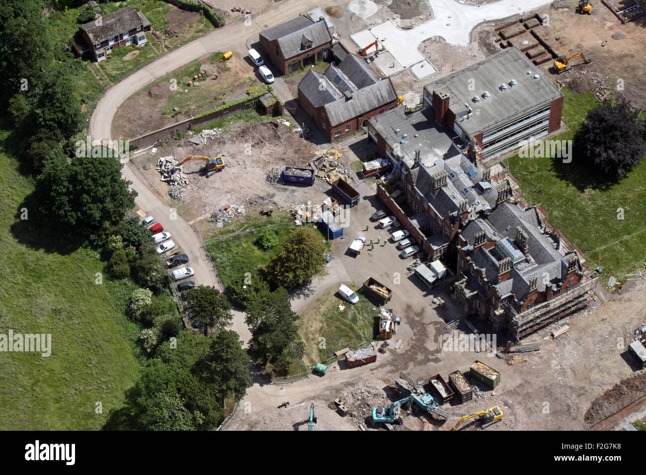 aerial view of a large house renovation building site in northern England, UK Stock Photo