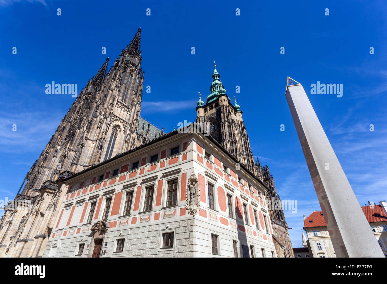 Prague Castle, Obelisk, view from the Third Courtyard, UNESCO, Czech Republic, Europe Stock Photo