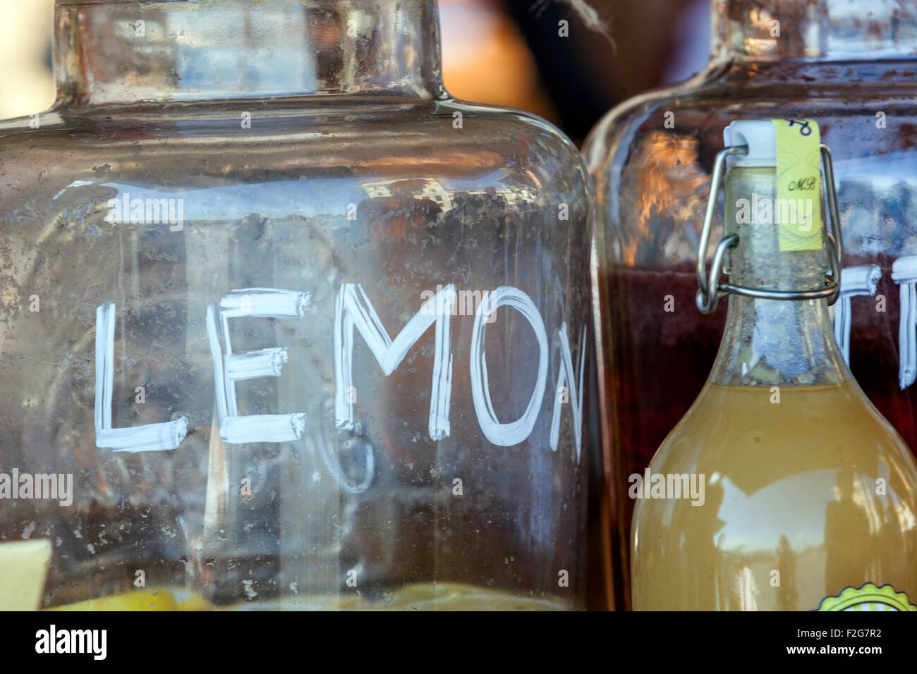 Jars with ingredients for home made lemonade Stock Photo