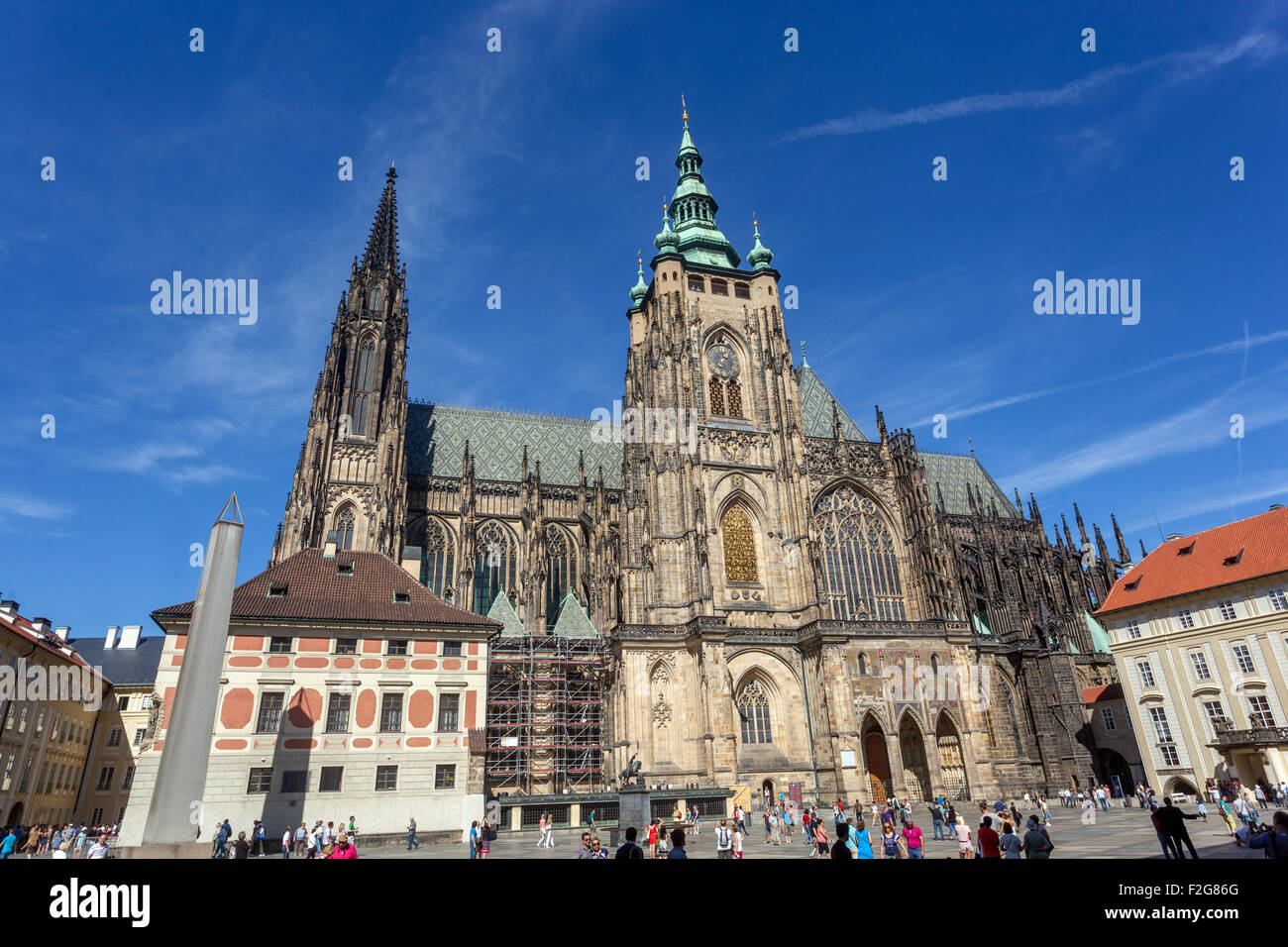 Prague Castle Prague Cathedral skyline view architecture St Vitus from the Third Courtyard Stock Photo