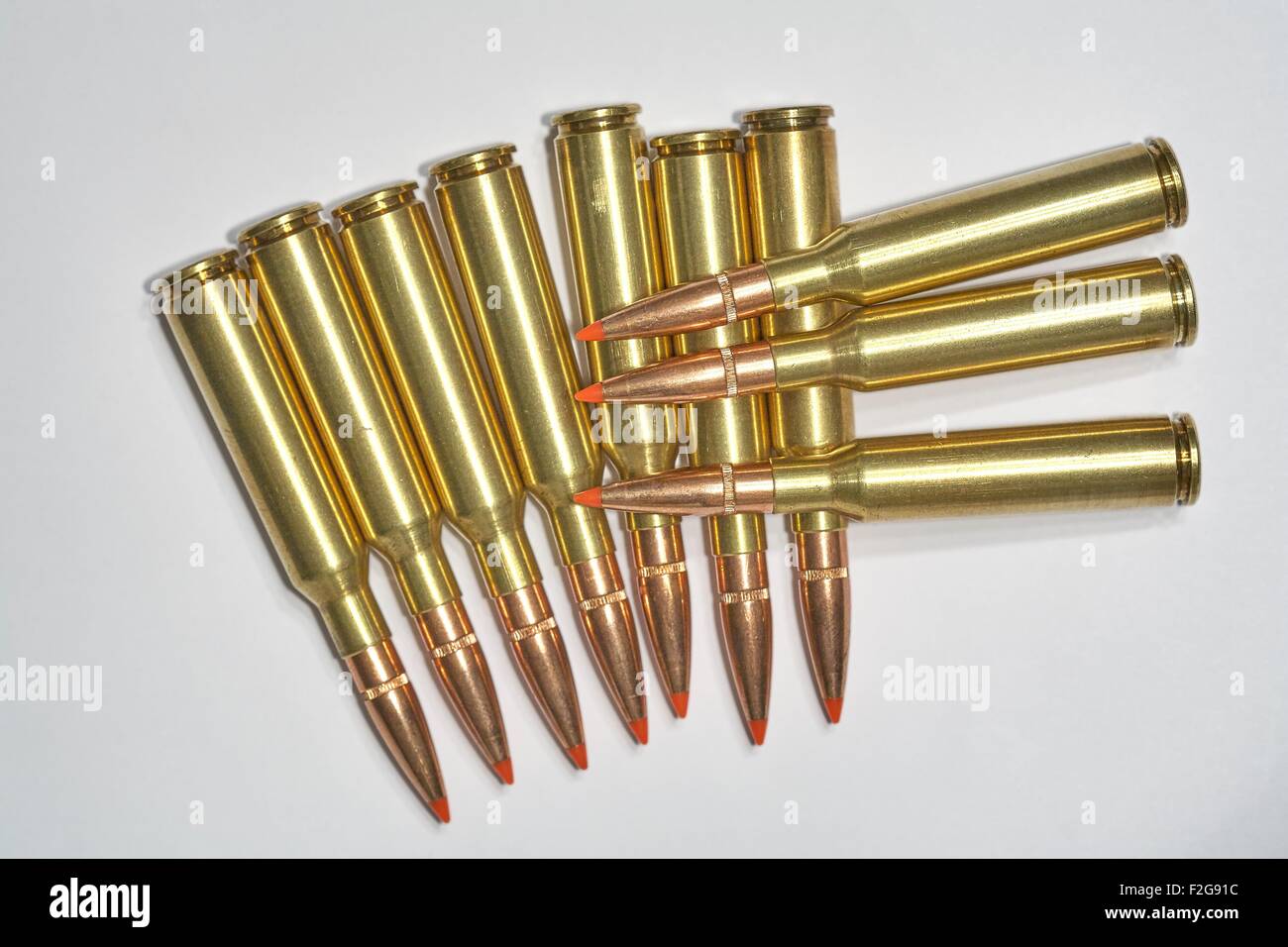 6.5x55 Swede Ammunition 129 Grain SST over 45 Grans AR2208 Federal Primer Stock Photo