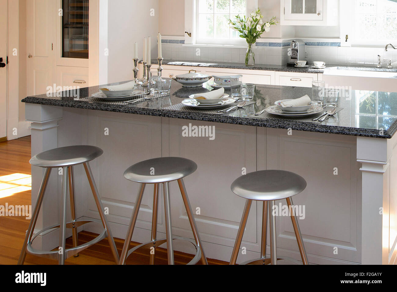 Modern kitchen island seating Stock Photo