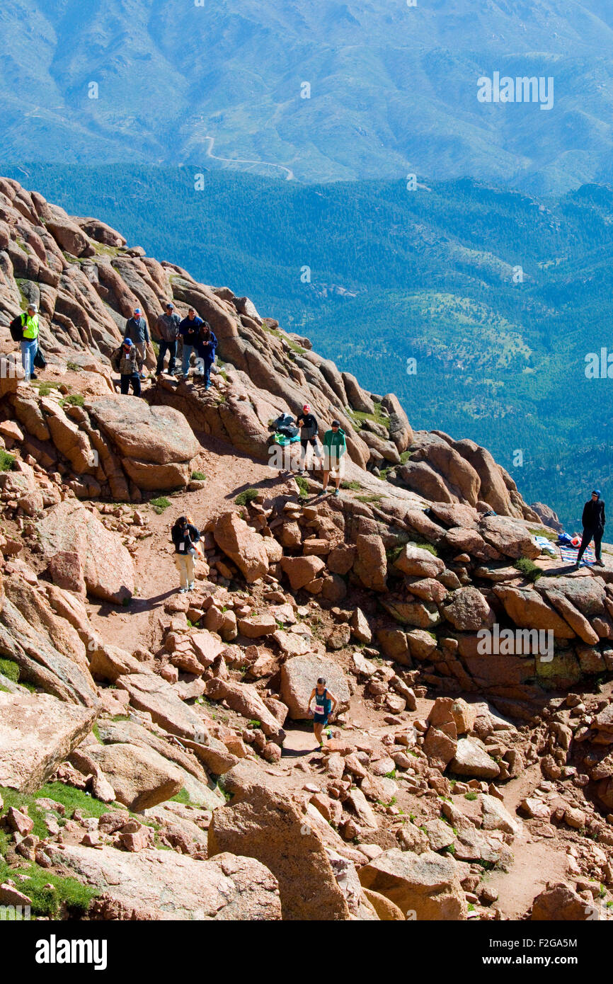 Runners in the Pikes Peak Marathon and Ascent Stock Photo