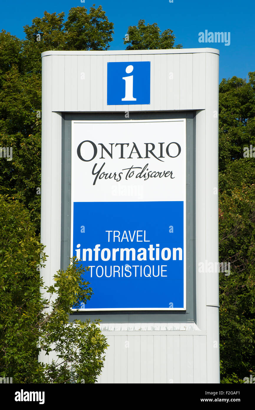 Travel information sign, Ontario, Canada. Stock Photo