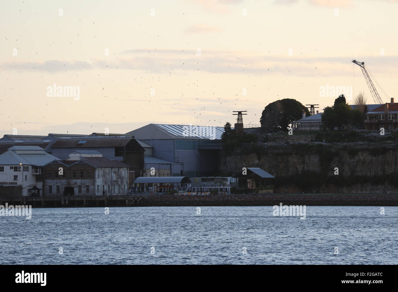 Cockatoo Island at dusk - Sydney, Australia. Stock Photo