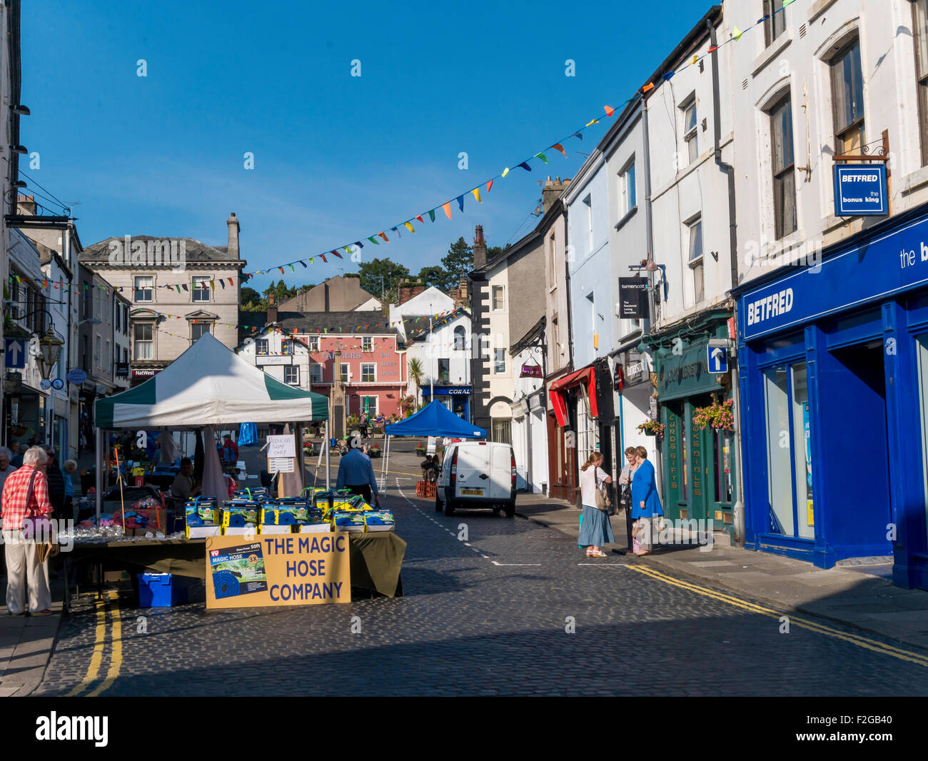 Market day in the Square in Ulverston Cumbria UK Stock Photo