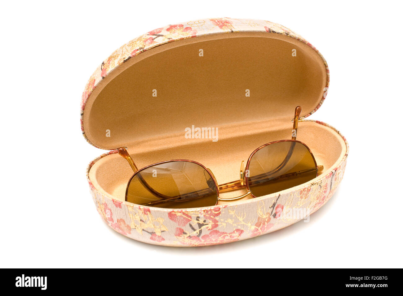 Sunglasses in spectacle case isolated on white Stock Photo