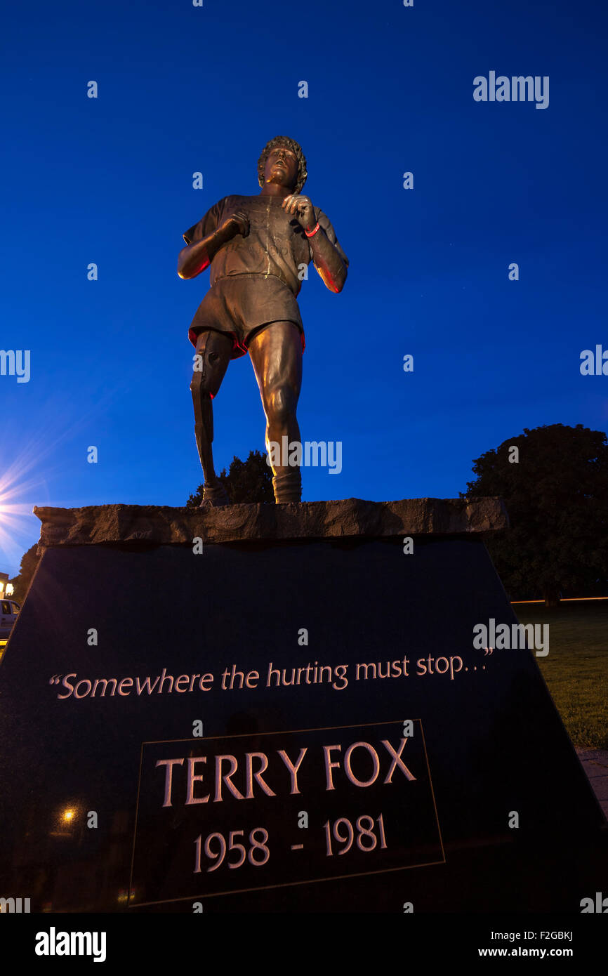 Statue of famous Canadian Terry Fox at Mile 0-Victoria, British Columbia, Canada. Stock Photo