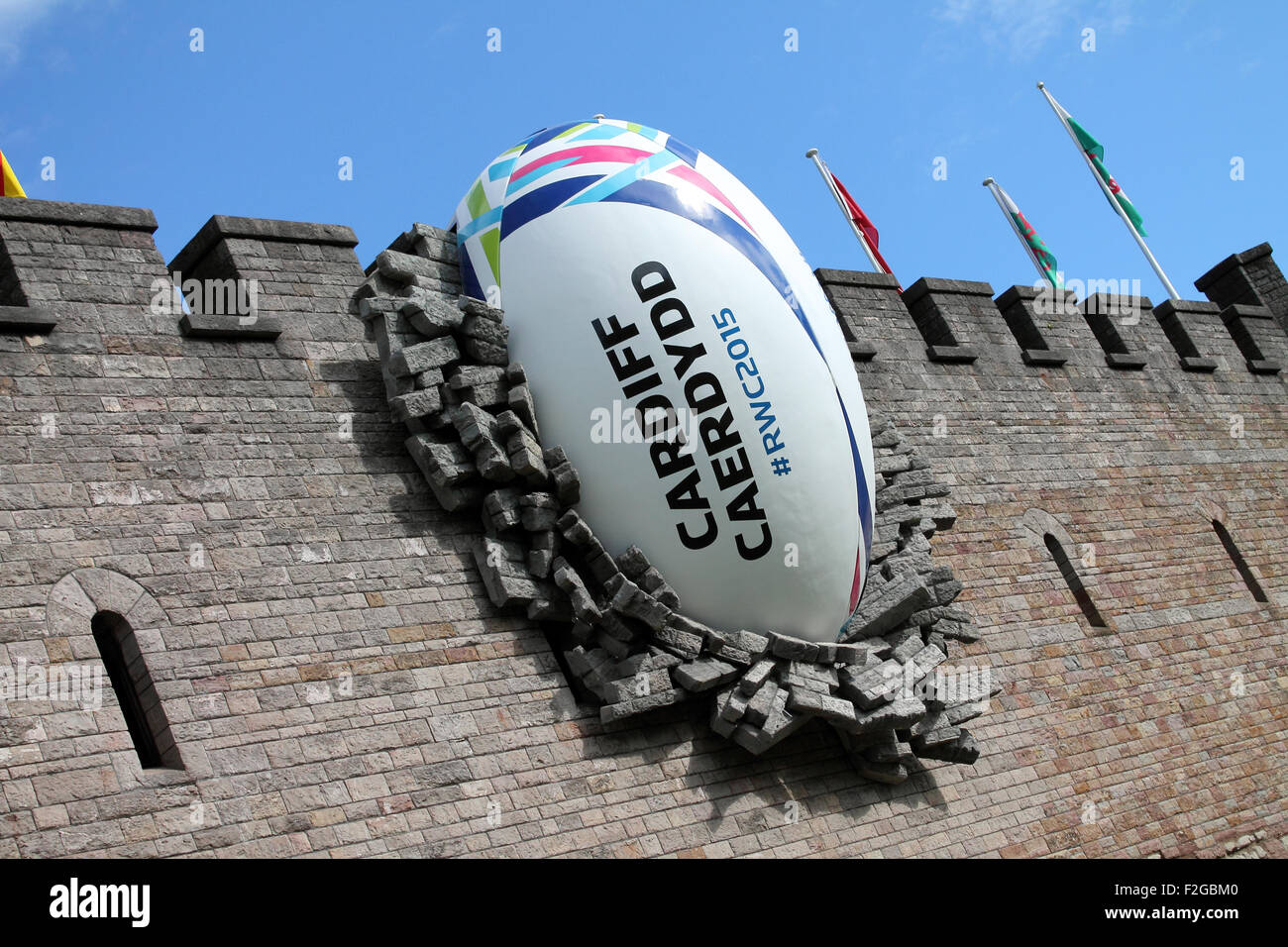 Giant rugby ball crashes into Cardiff Castle to mark the start of the