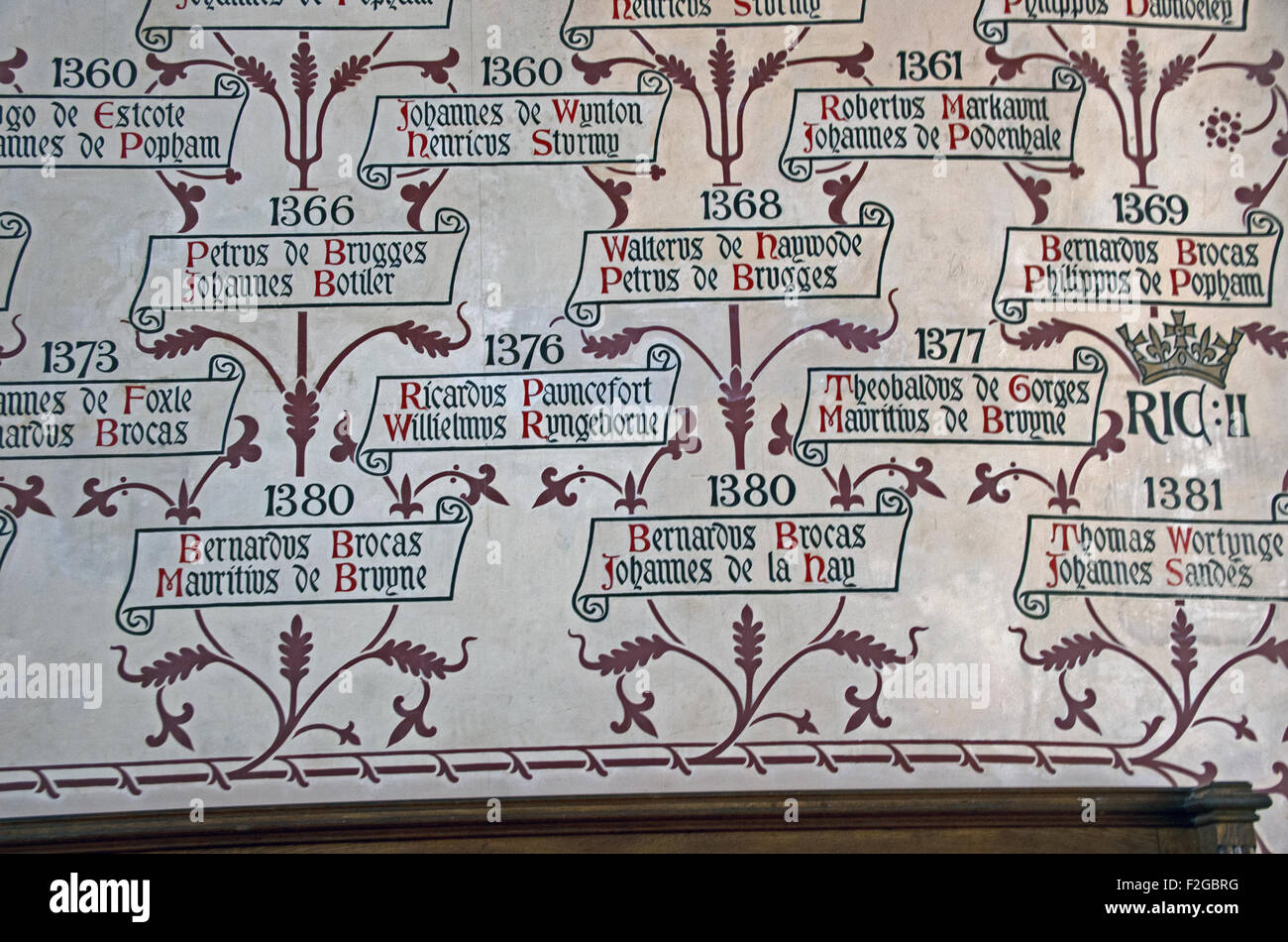 Winchester, Hampshire, England, Great Hall, Knight Names on Wall with Dates Stock Photo
