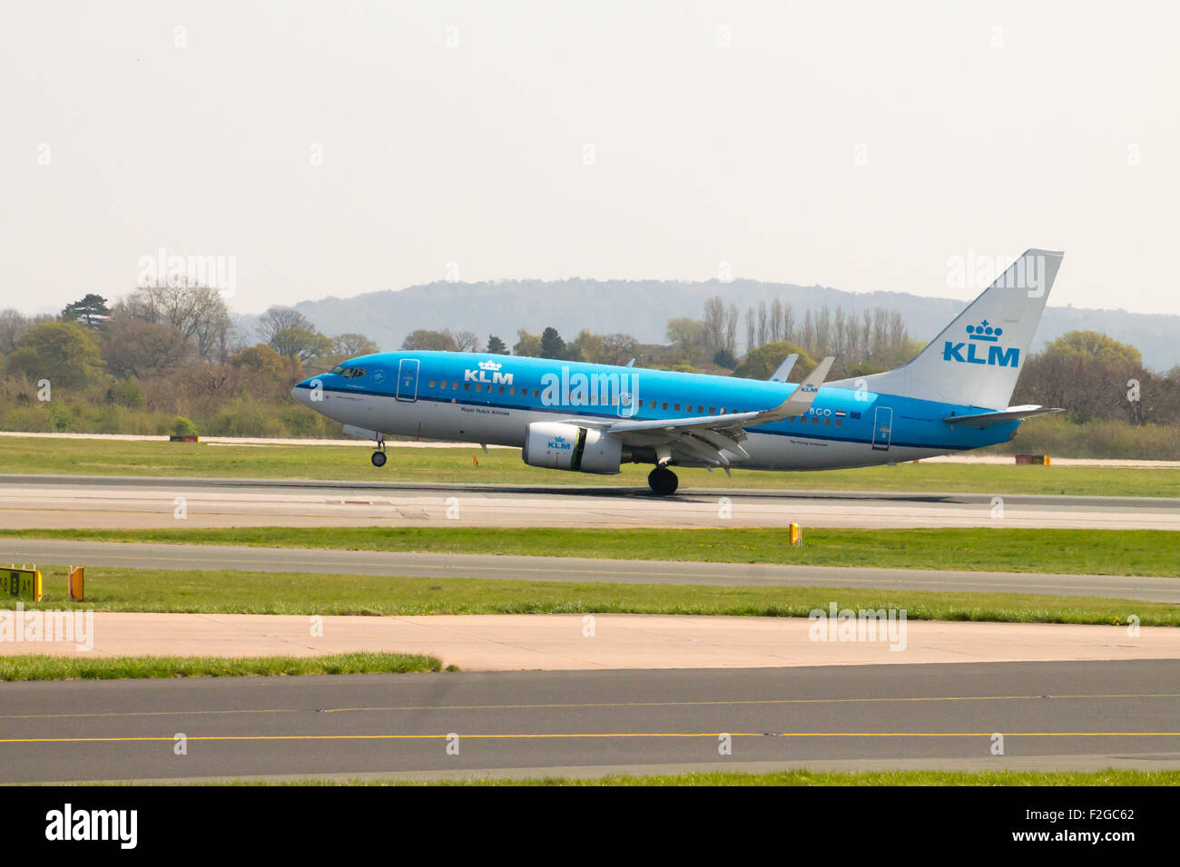 KLM Boeing 737-700 landing to Manchester International Airport. Stock Photo