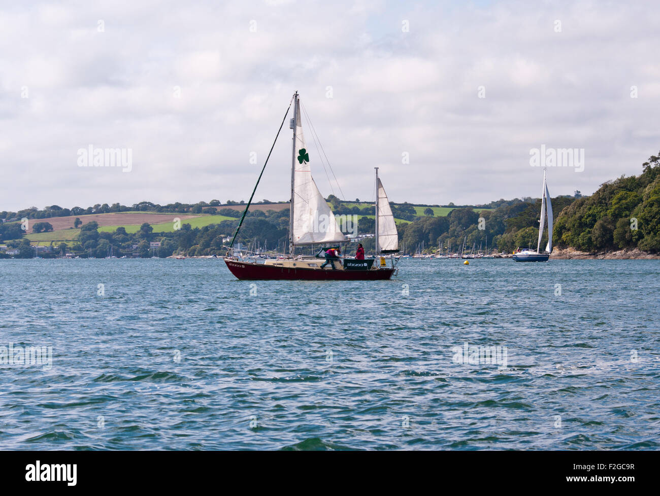 Yachts Sailing On The River Fal Cornwall Uk England Stock Photo