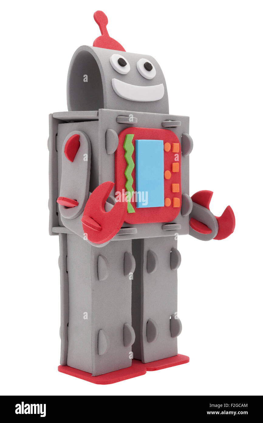 Foam toy robot on white background Stock Photo