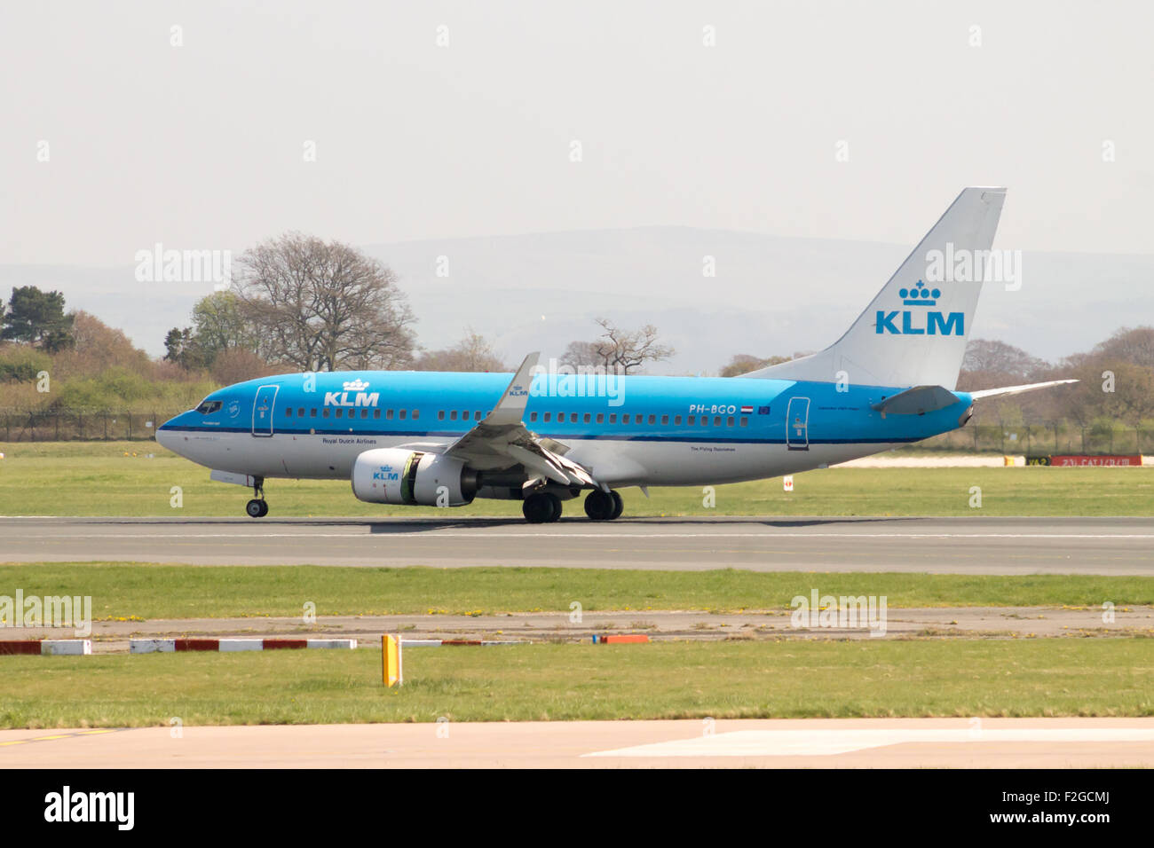 KLM Boeing 737-700 landing to Manchester International Airport. Stock Photo