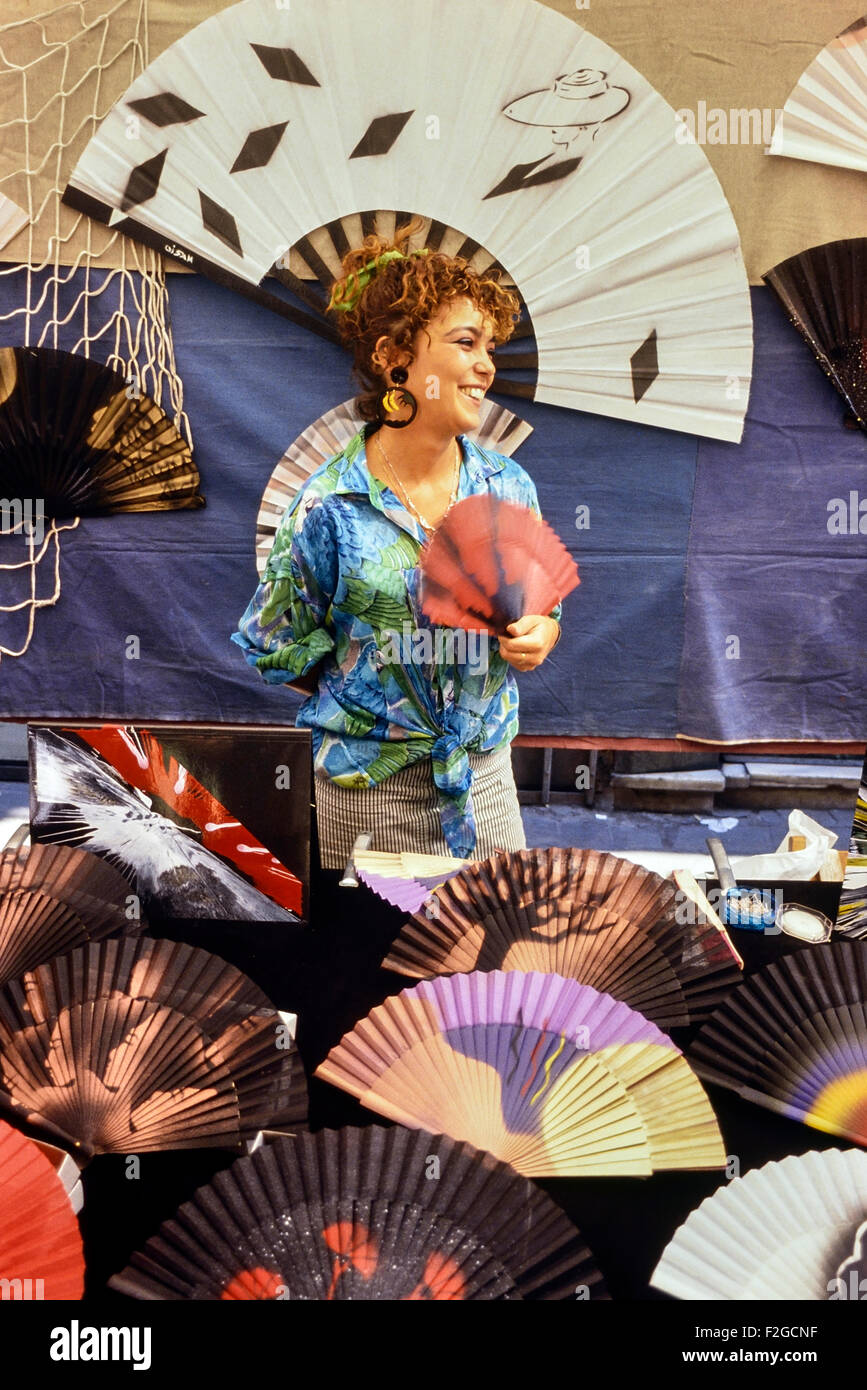 Hand fan stall at a flea market. Madrid. Spain. Europe Stock Photo Alamy